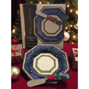 Fitz and Floyd Telluride Blue Snack Plate and Spreader NIB